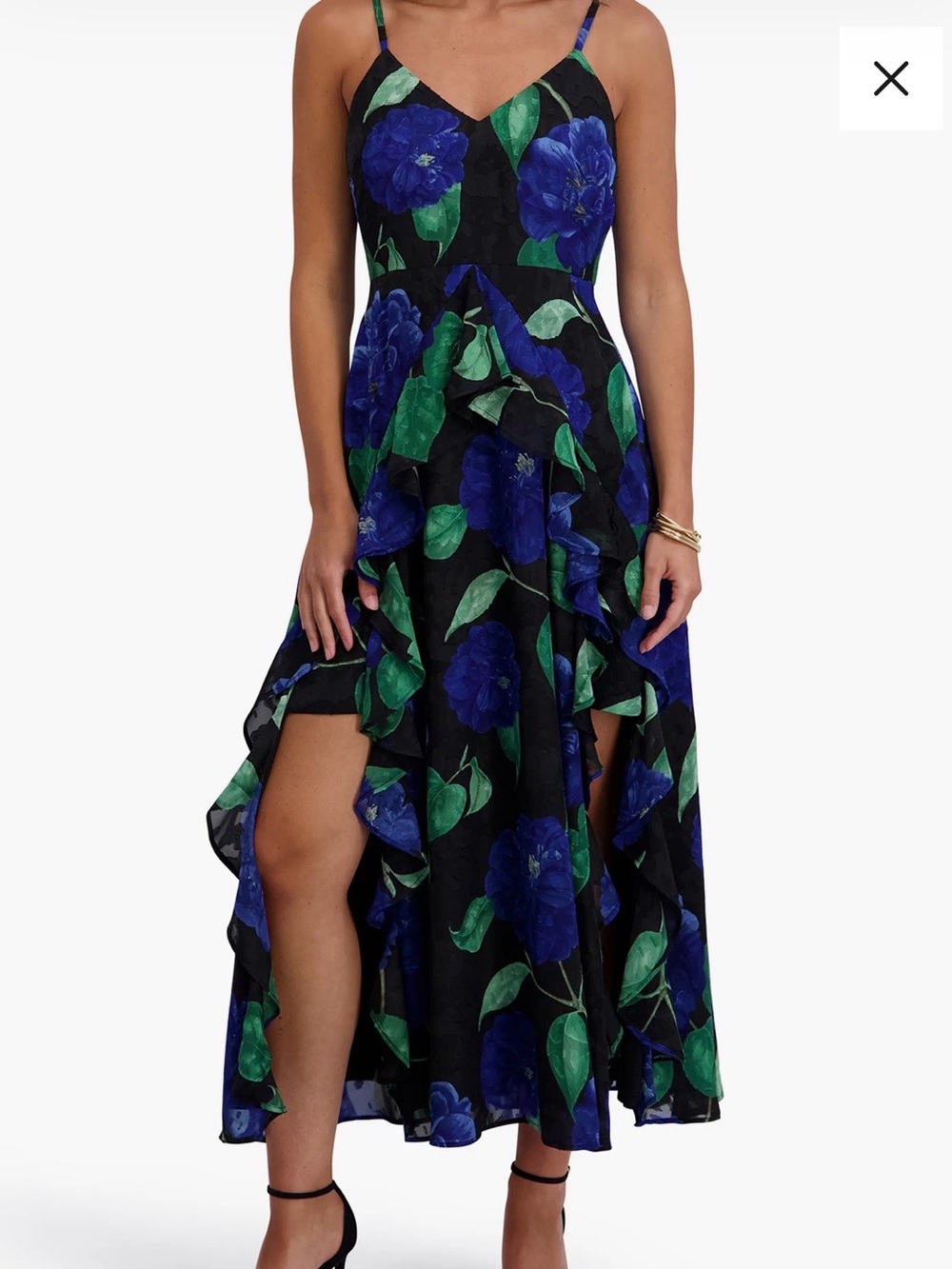 Floral Ruffle Maxi Dress with Double Slit